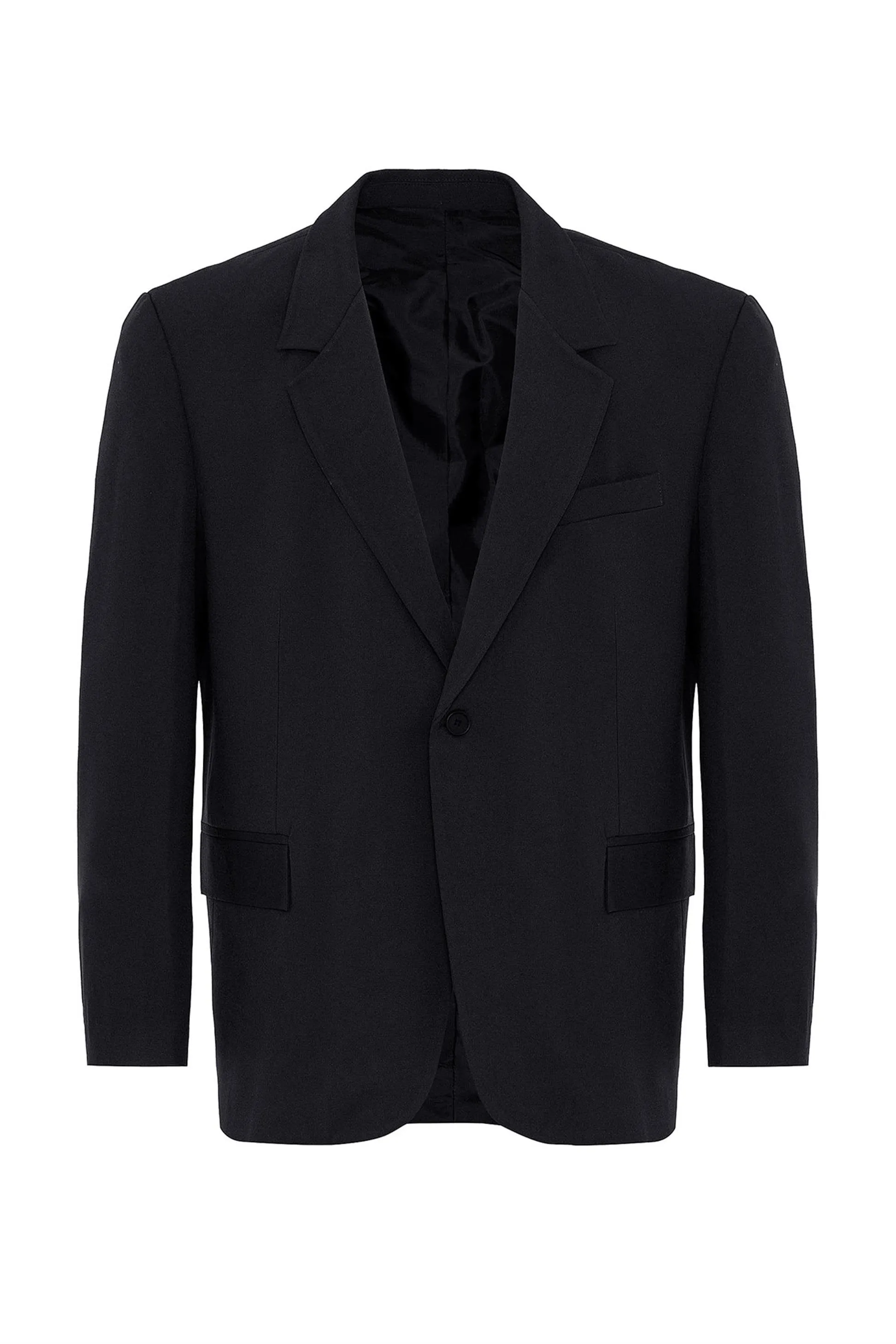 Black Single Button Closure Slim Fit Men's Jacket - Wessi sold by Wessi