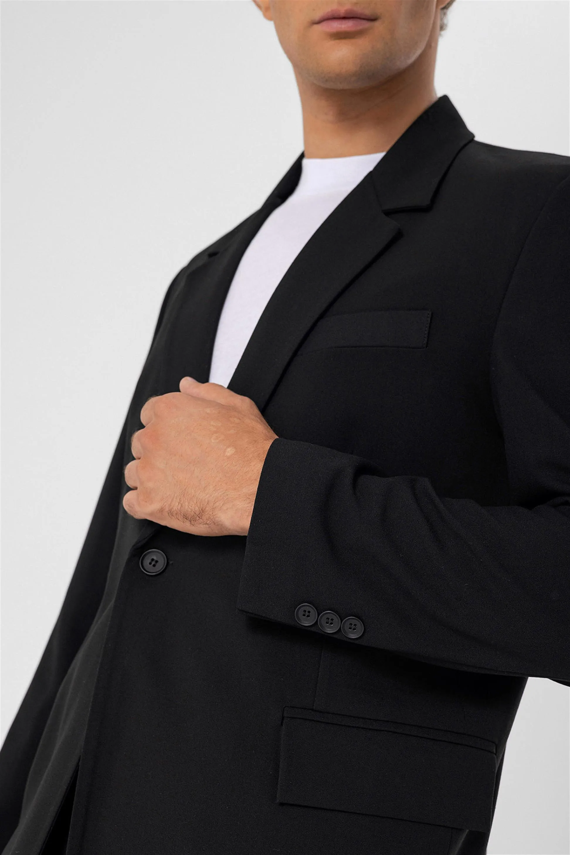 Black Single Button Closure Slim Fit Men's Jacket - Wessi sold by Wessi product image thumbnail 5