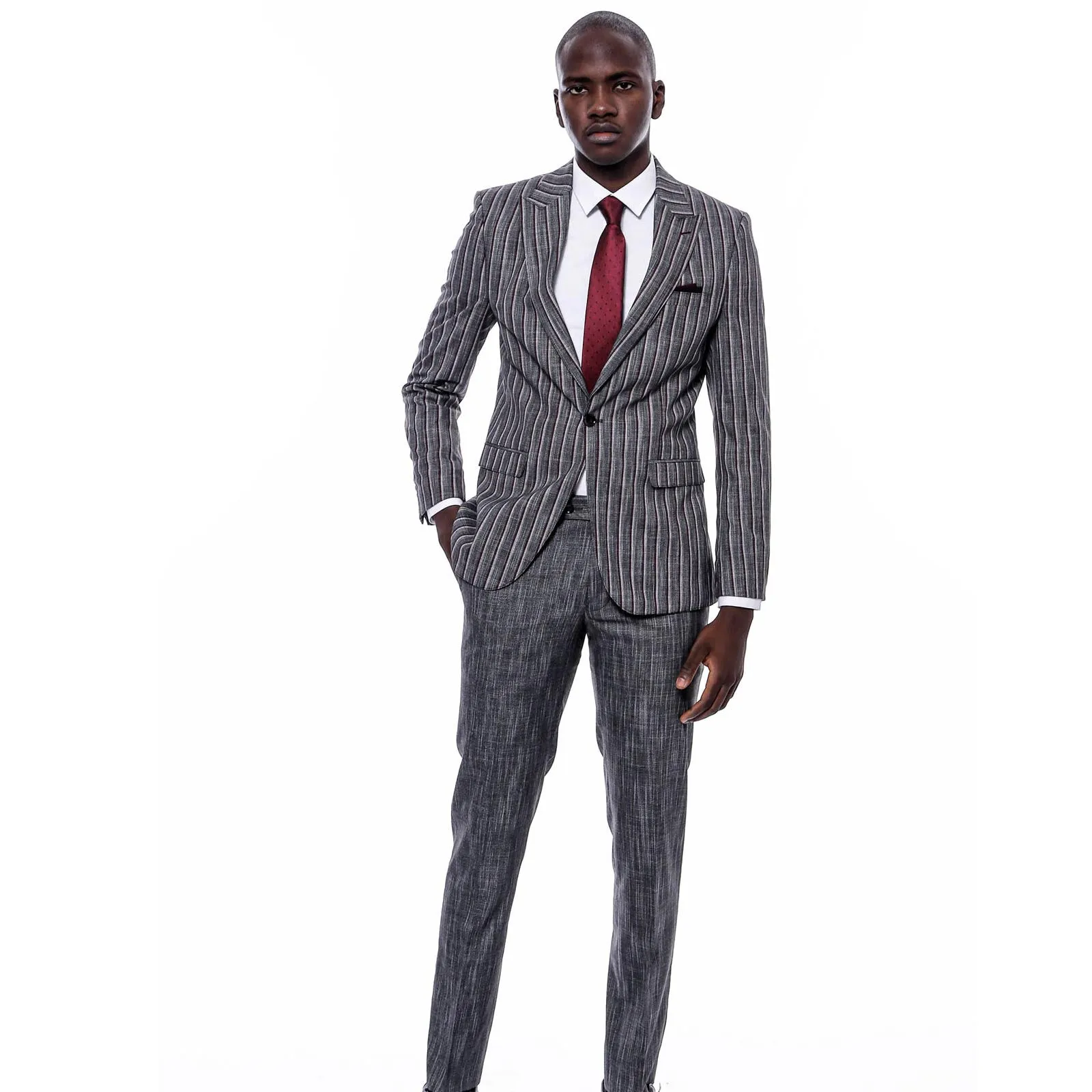 Striped Two Piece Grey Men Suit - Wessi sold by Wessi product image thumbnail 3