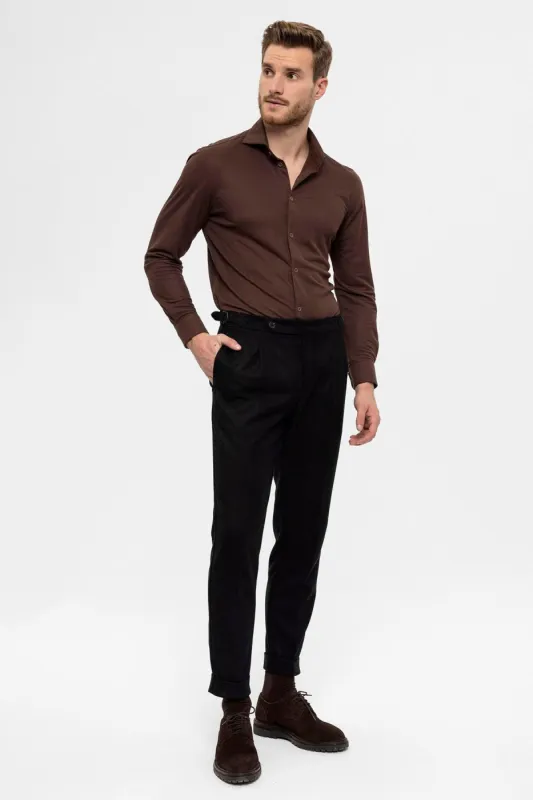 Men's Black High Waist Pleated  Trousers - Wessi sold by Wessi