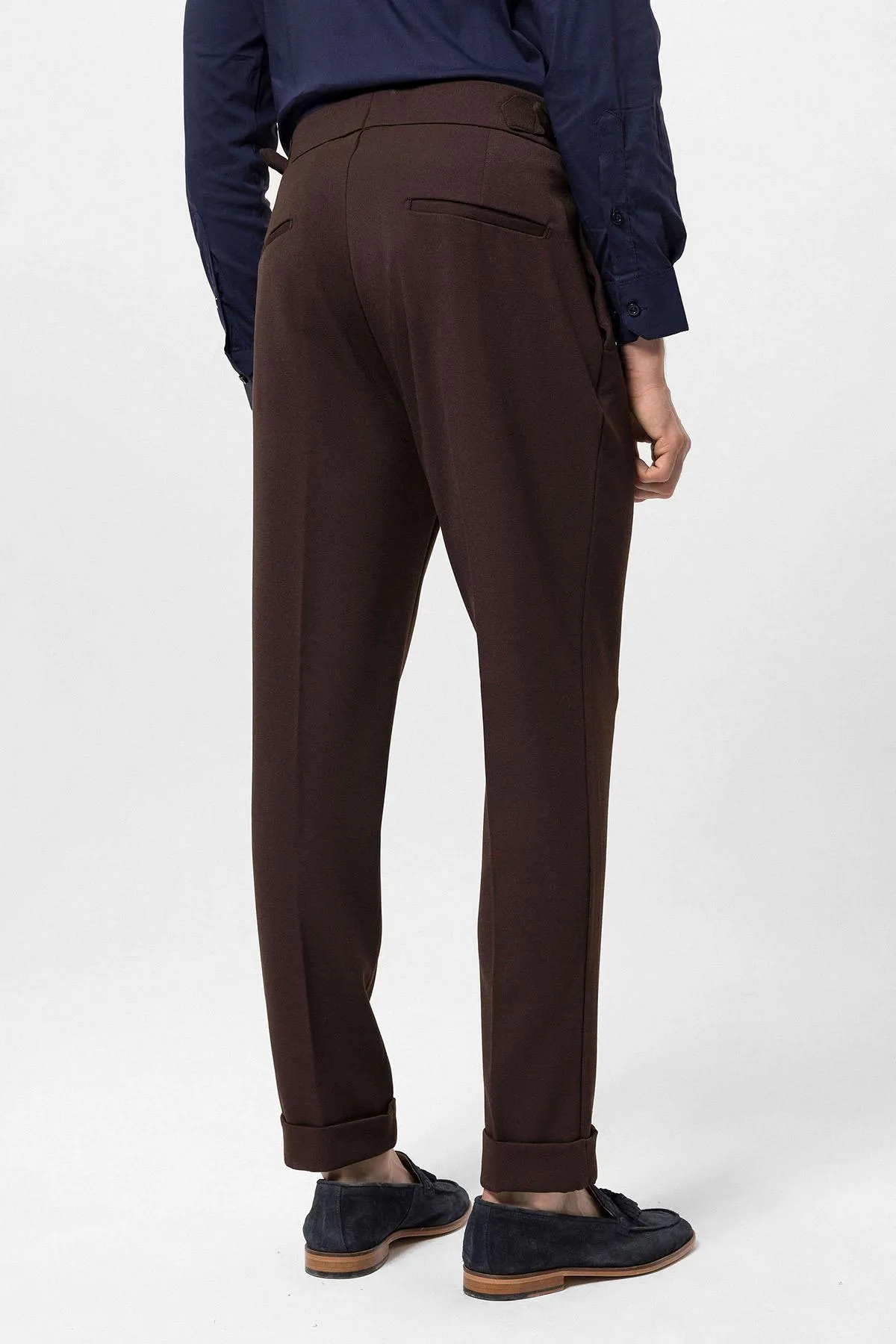 Brown High Waist Pleated Carrot Fit Men's Trousers - Wessi sold by Wessi product image thumbnail 5