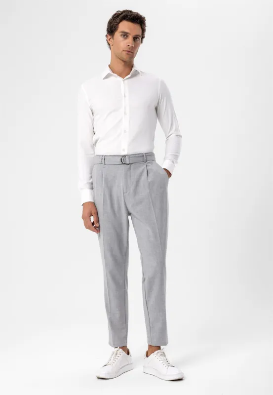 Light Grey High Waist Girdle Closure Men's Trousers - Wessi sold by Wessi