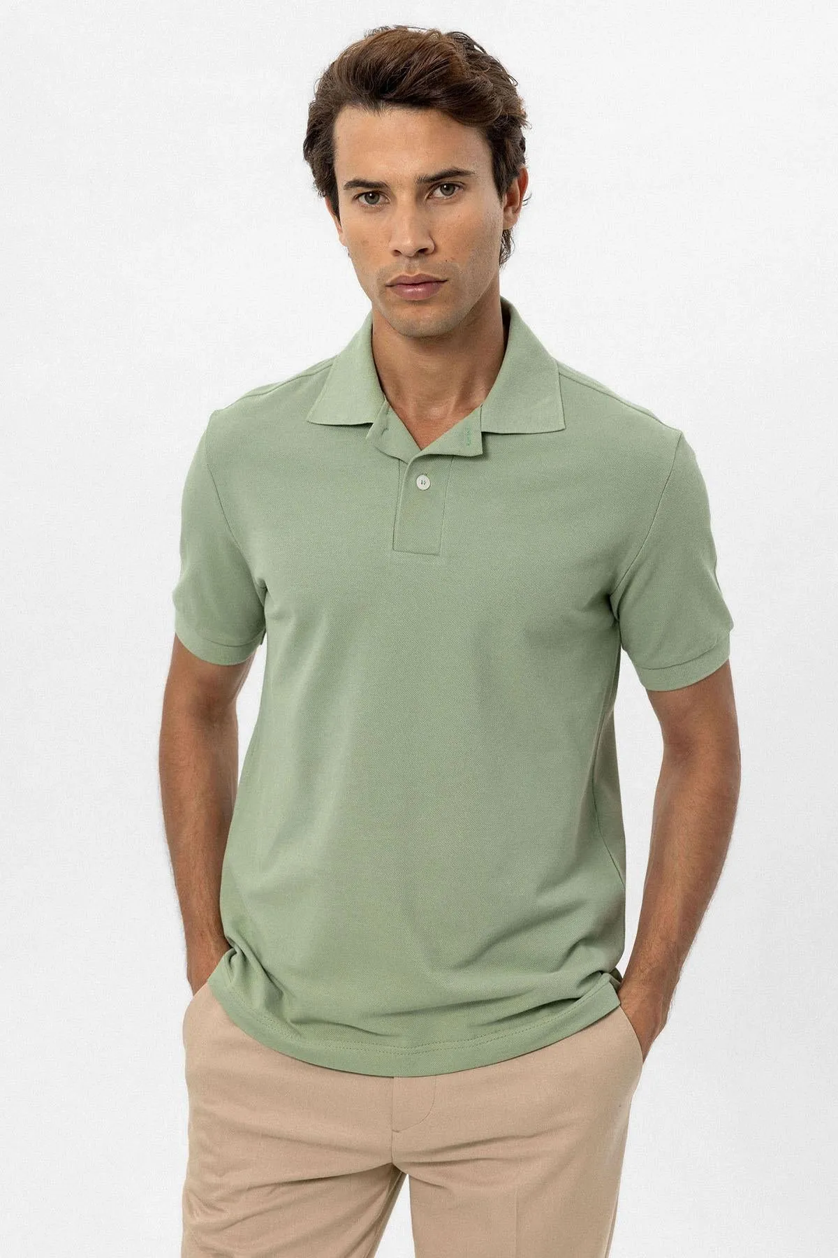 Men's Light Khaki Polo Neck T-Shirt - Wessi sold by Wessi