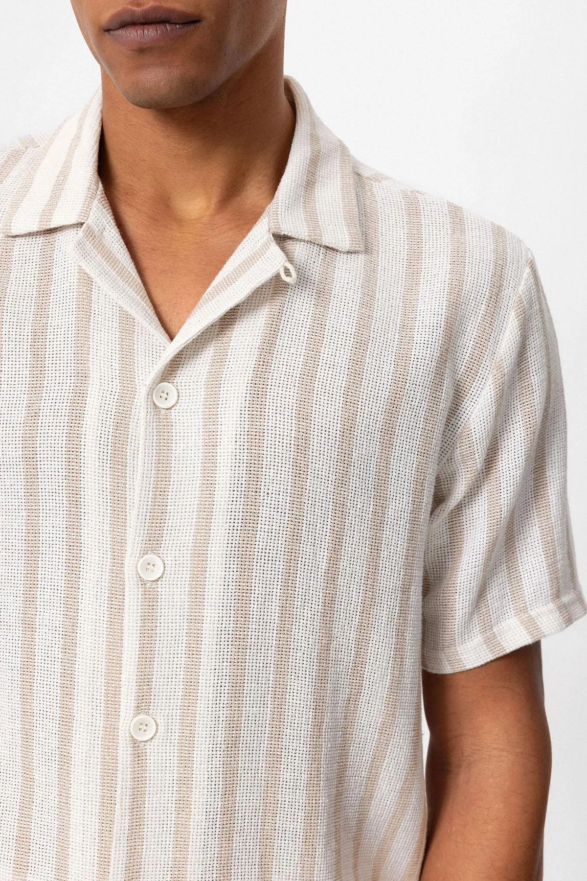 Men's Beige Camp Collar Knit Short-Sleeve Shirt - Wessi sold by Wessi product image thumbnail 5