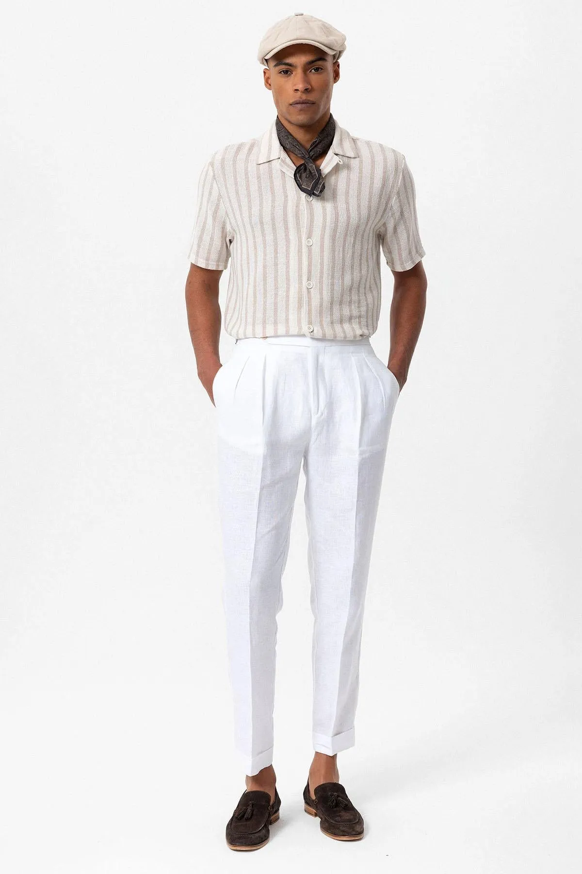 Men's Beige Camp Collar Knit Short-Sleeve Shirt - Wessi sold by Wessi product image thumbnail 2