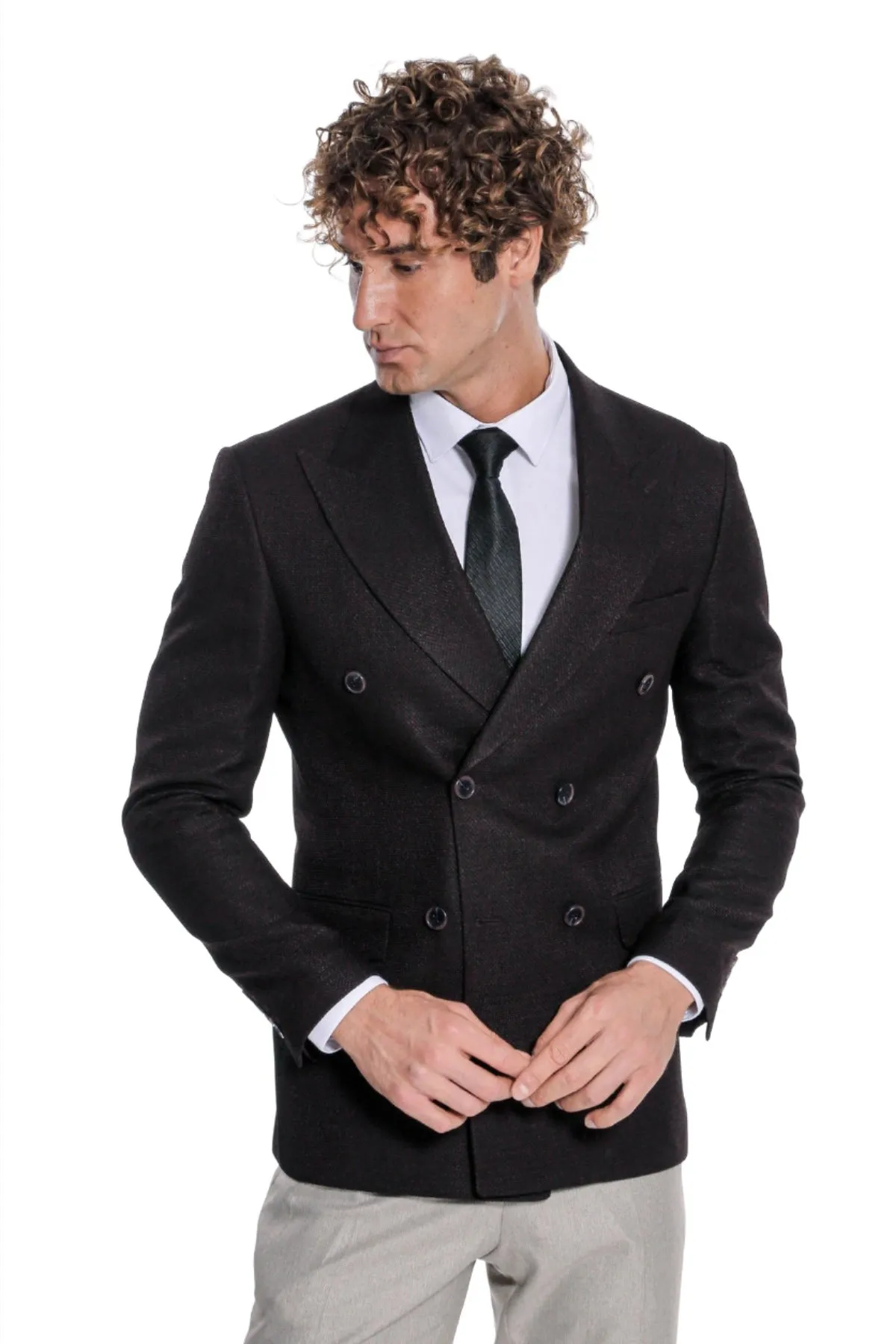 Houndstooth Patterned Burgundy Men Double Breasted Blazer - Wessi sold by Wessi product image thumbnail 4