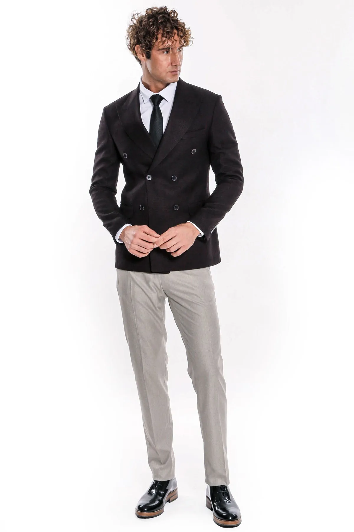 Houndstooth Patterned Burgundy Men Double Breasted Blazer - Wessi sold by Wessi product image thumbnail 3