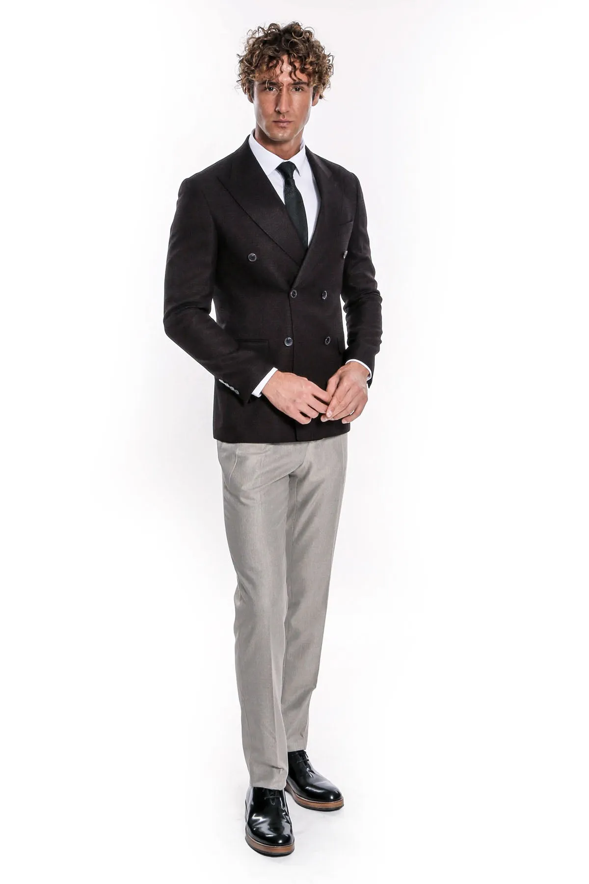 Houndstooth Patterned Burgundy Men Double Breasted Blazer - Wessi sold by Wessi product image thumbnail 5