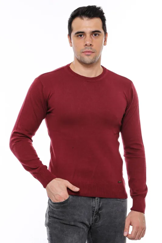 Crew Neck Men's Burgundy Sweater - Wessi sold by Wessi