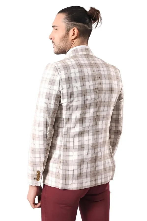 Single Button Wide Pointed Collar Beige Blazer - Wessi sold by Wessi product image thumbnail 4