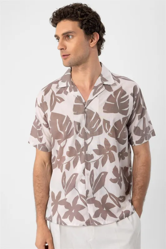 Black Floral Patterned Top Collar Men's Shirt - Wessi sold by Wessi