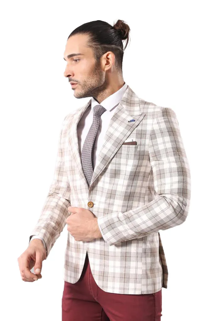 Single Button Wide Pointed Collar Beige Blazer - Wessi sold by Wessi