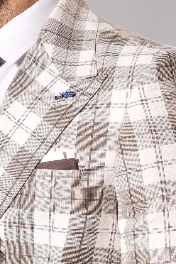 Single Button Wide Pointed Collar Beige Blazer - Wessi sold by Wessi product image thumbnail 2