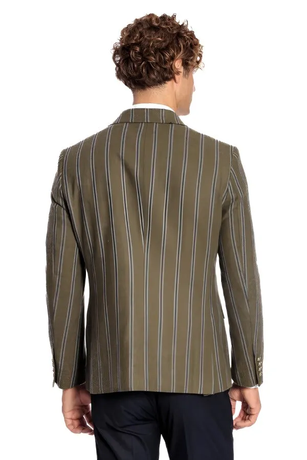 Wide Lapel Striped Double Breasted Green Men Blazer - Wessi sold by Wessi product image thumbnail 4