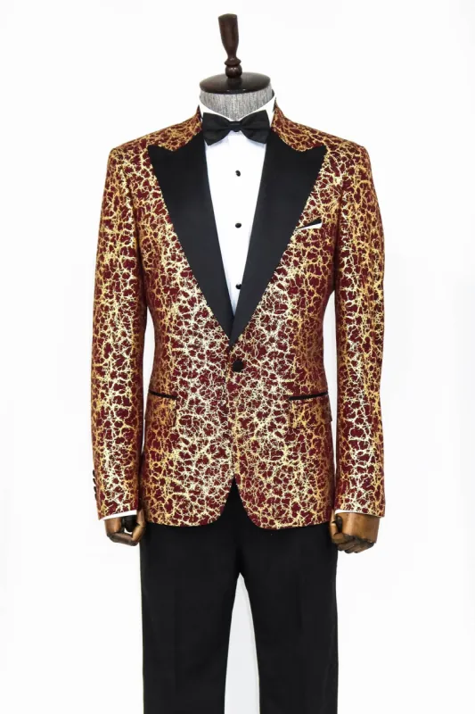 Root Pattern Peak Lapel Burgundy Men Prom Blazer and Trousers Combination Suit- Wessi sold by Wessi
