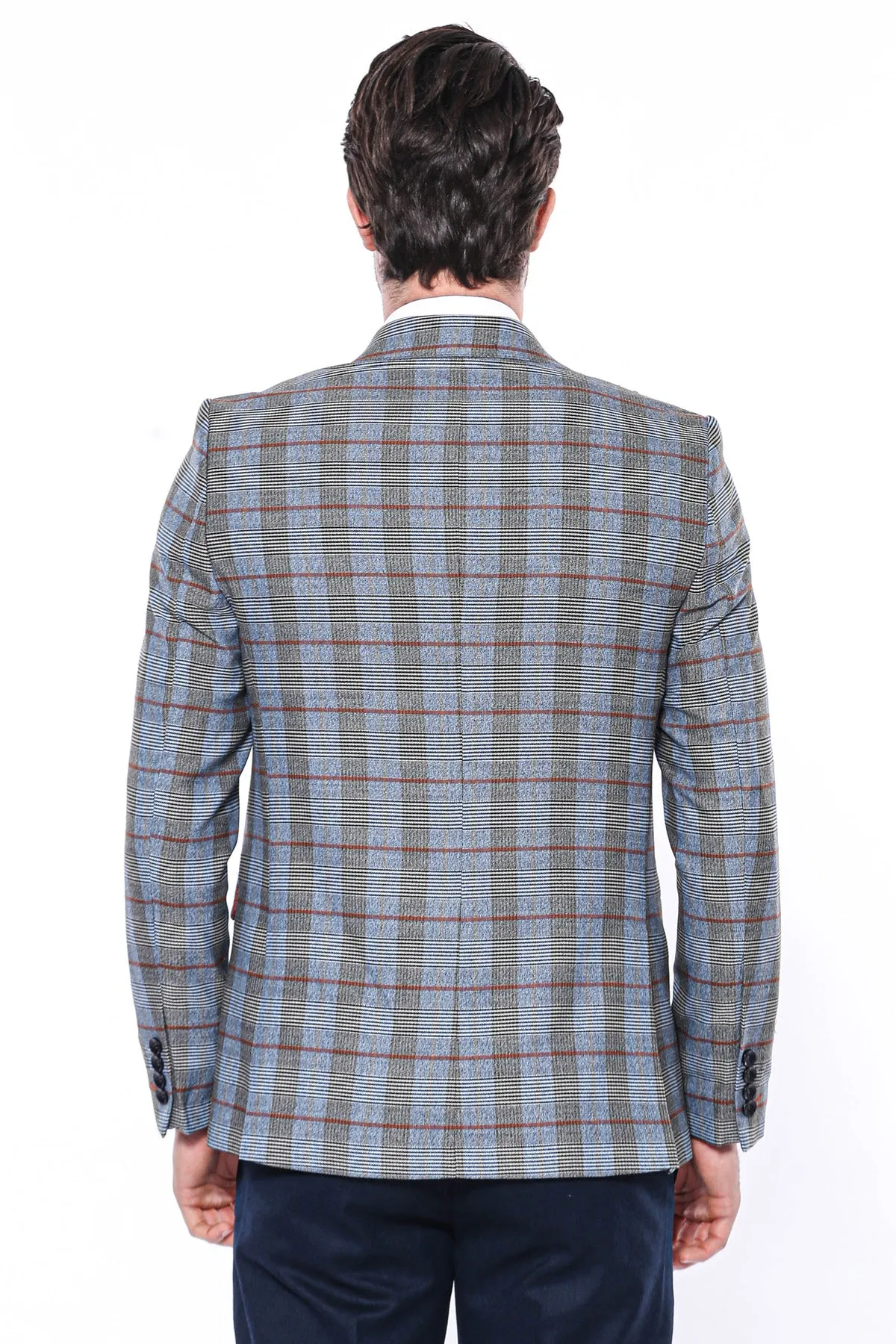 Checked Single Button Navy Blue Men Blazer - Wessi sold by Wessi product image thumbnail 4