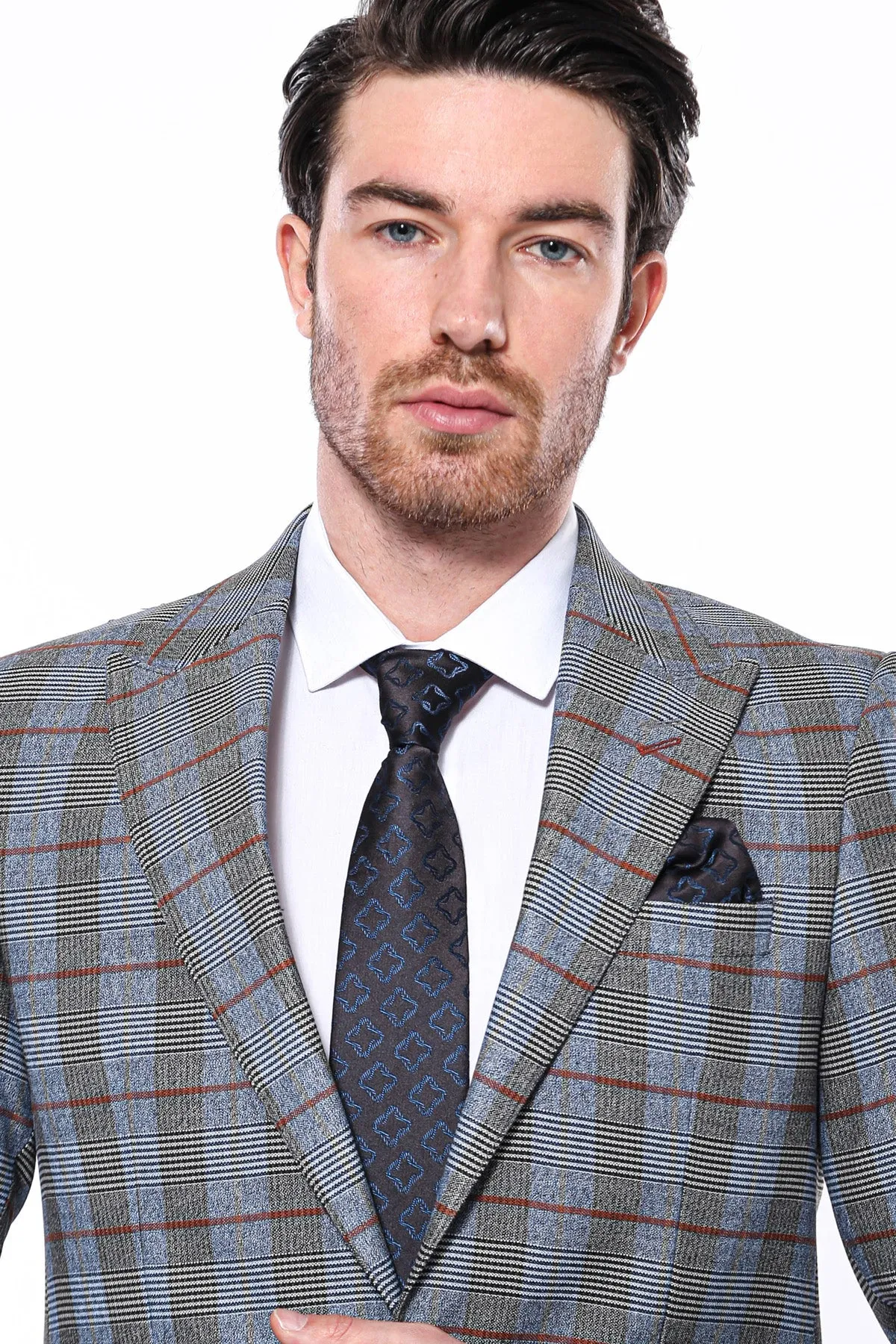 Checked Single Button Navy Blue Men Blazer - Wessi sold by Wessi product image thumbnail 2