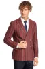 Wide Lapel Striped Double Breasted Burgundy Men Blazer - Wessi sold by Wessi