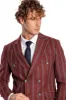 Wide Lapel Striped Double Breasted Burgundy Men Blazer - Wessi sold by Wessi