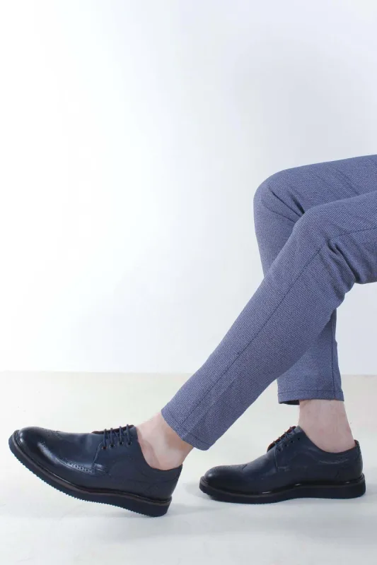 Men's Navy Blue Brogue Leather Shoes - Wessi sold by Wessi