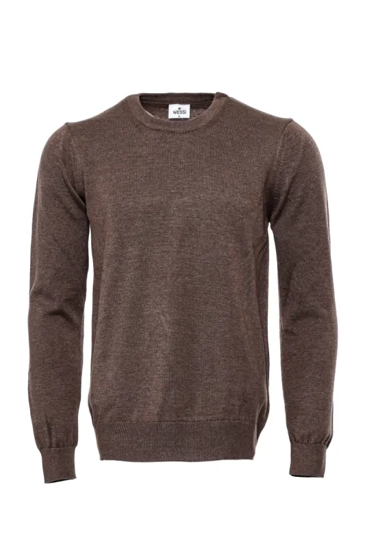 Brown Crew Neck Men Sweater - Wessi sold by Wessi