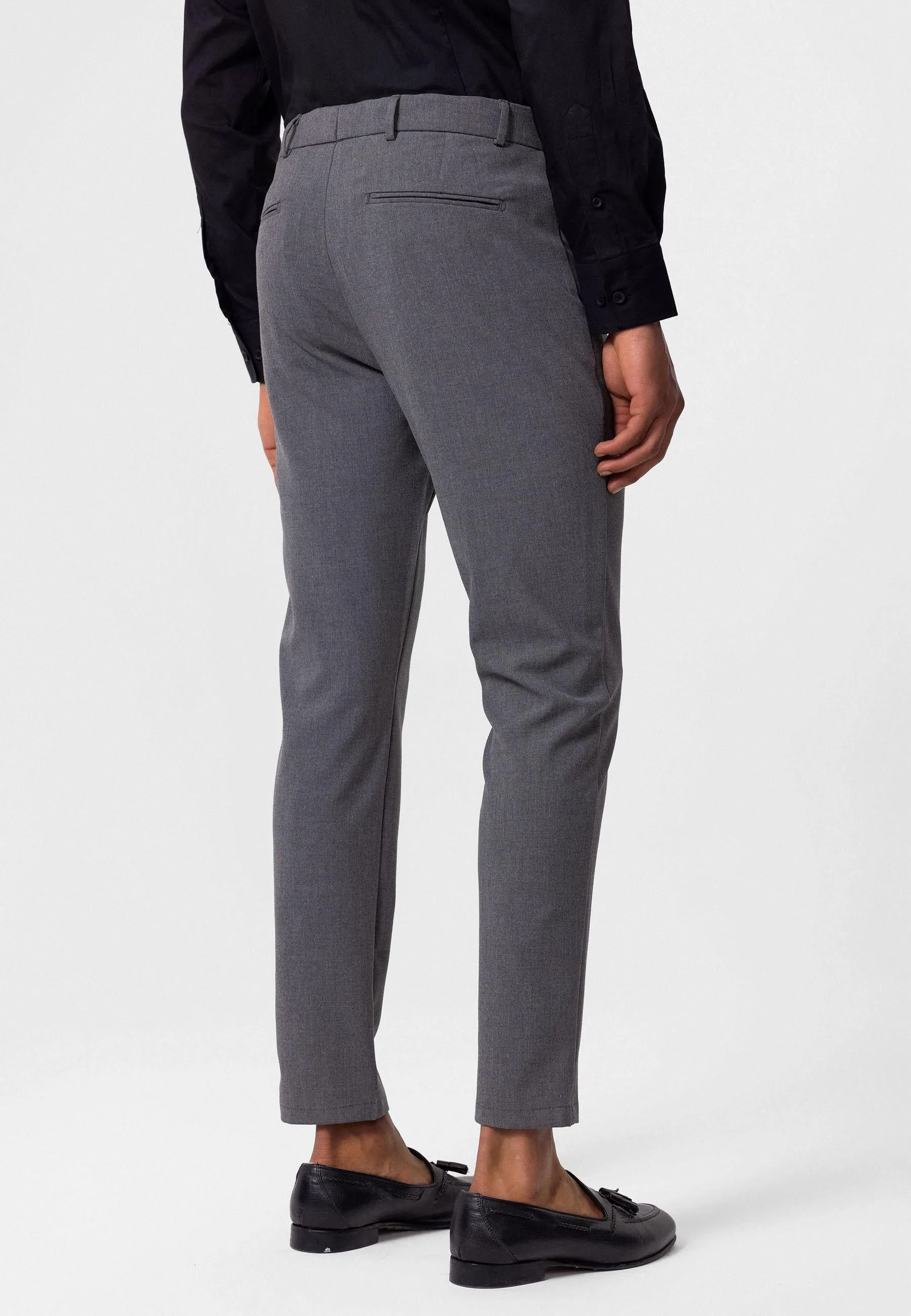 Men's Grey Slim Fit Straight Accessory Fabric Trousers - Wessi sold by Wessi product image thumbnail 5