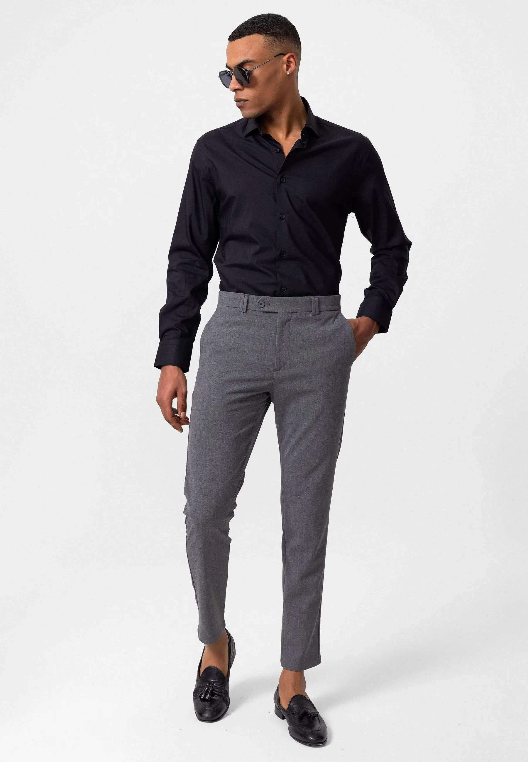 Men's Grey Slim Fit Straight Accessory Fabric Trousers - Wessi sold by Wessi product image thumbnail 2