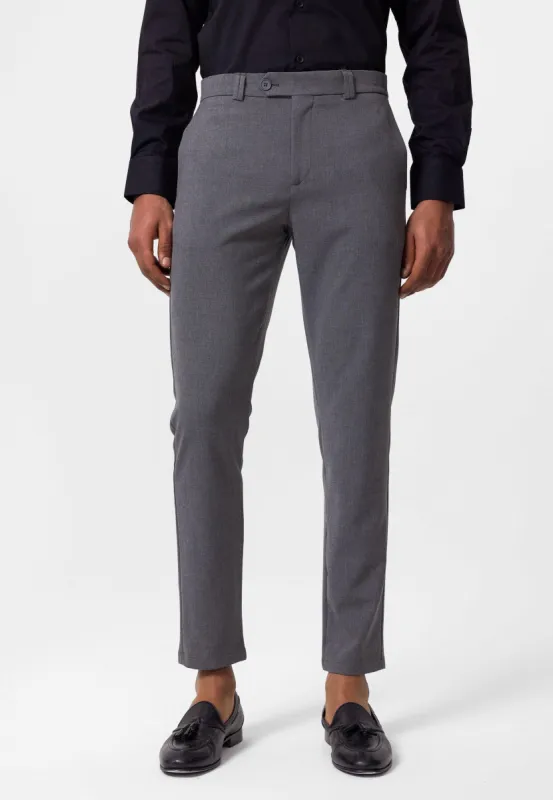Men's Grey Slim Fit Straight Accessory Fabric Trousers - Wessi sold by Wessi