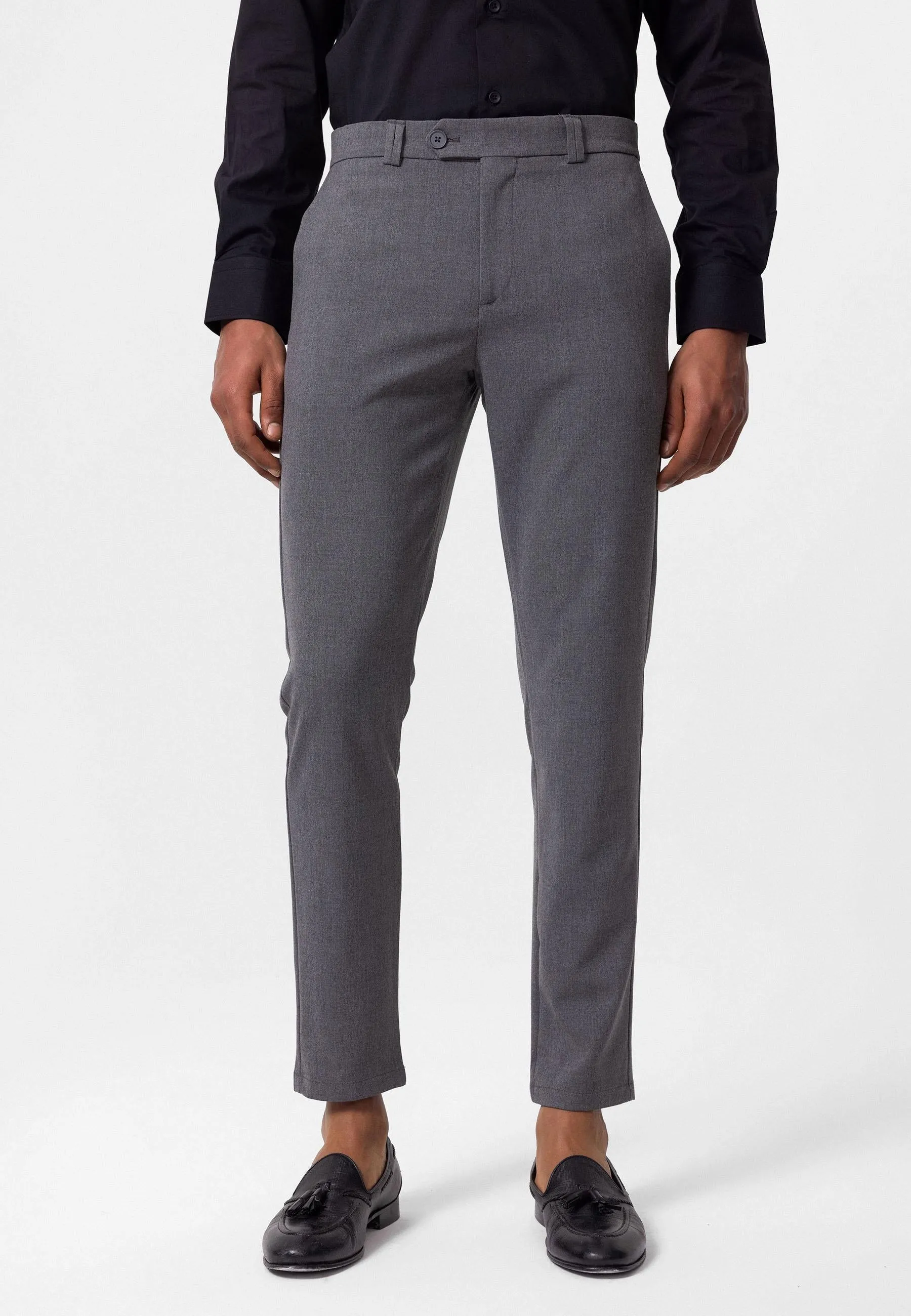 Men's Grey Slim Fit Straight Accessory Fabric Trousers - Wessi sold by Wessi