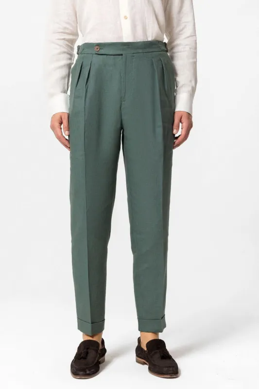Men's Green High-Waist 100% Linen Pleated Pants - Wessi sold by Wessi