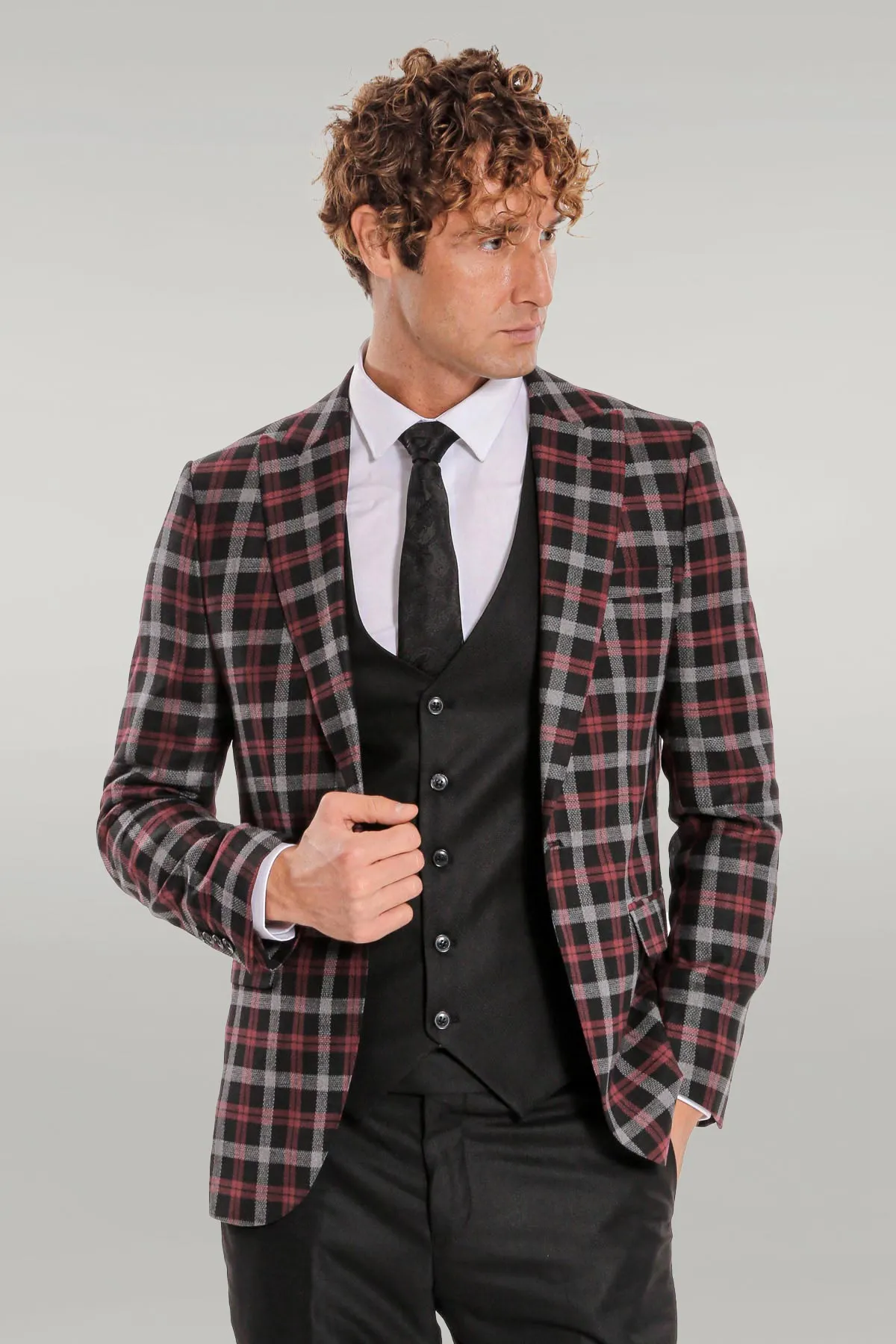 Burgundy Checked Blazer Slim Fit Black Men Suit - Wessi sold by Wessi