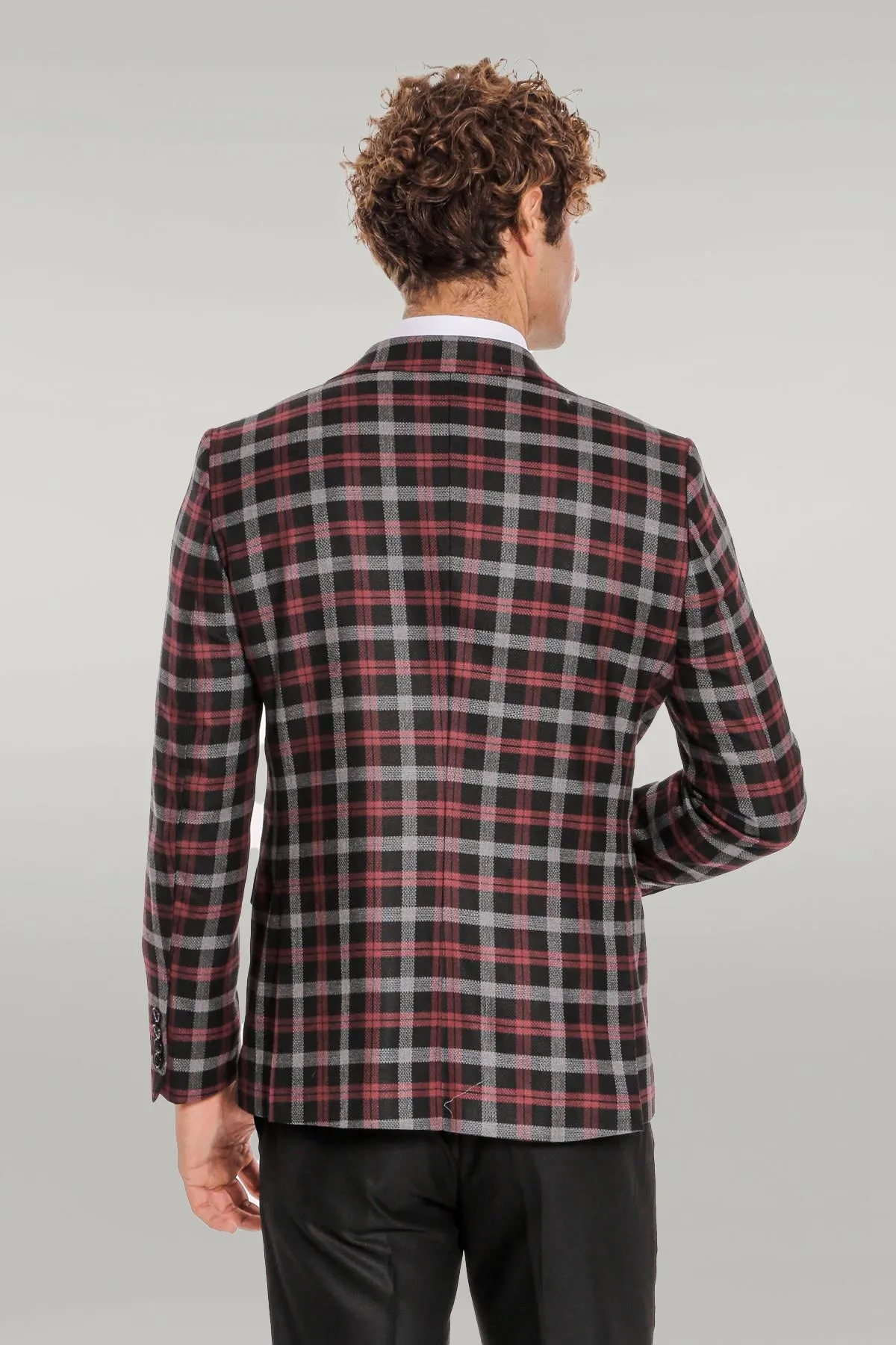 Burgundy Checked Blazer Slim Fit Black Men Suit - Wessi sold by Wessi product image thumbnail 4