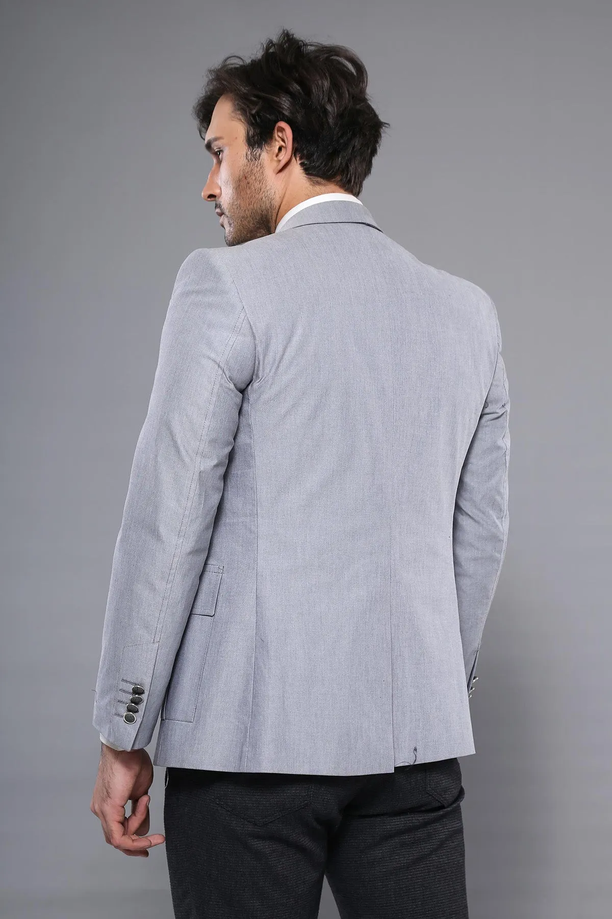 Double Button Bag Pocket Pointed Collar Light Grey Jacket-Wessi sold by Wessi product image thumbnail 4