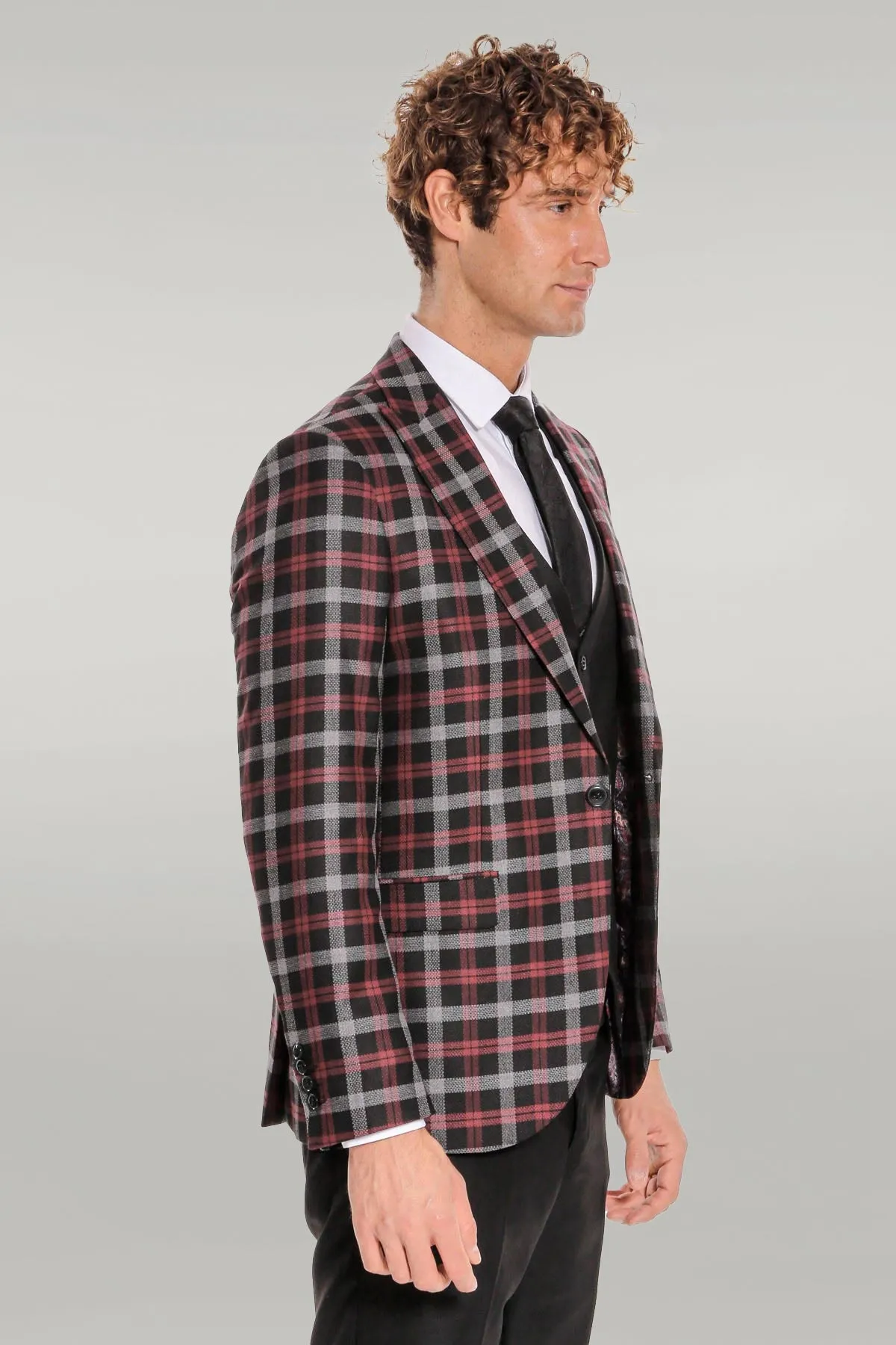 Burgundy Checked Blazer Slim Fit Black Men Suit - Wessi sold by Wessi product image thumbnail 5
