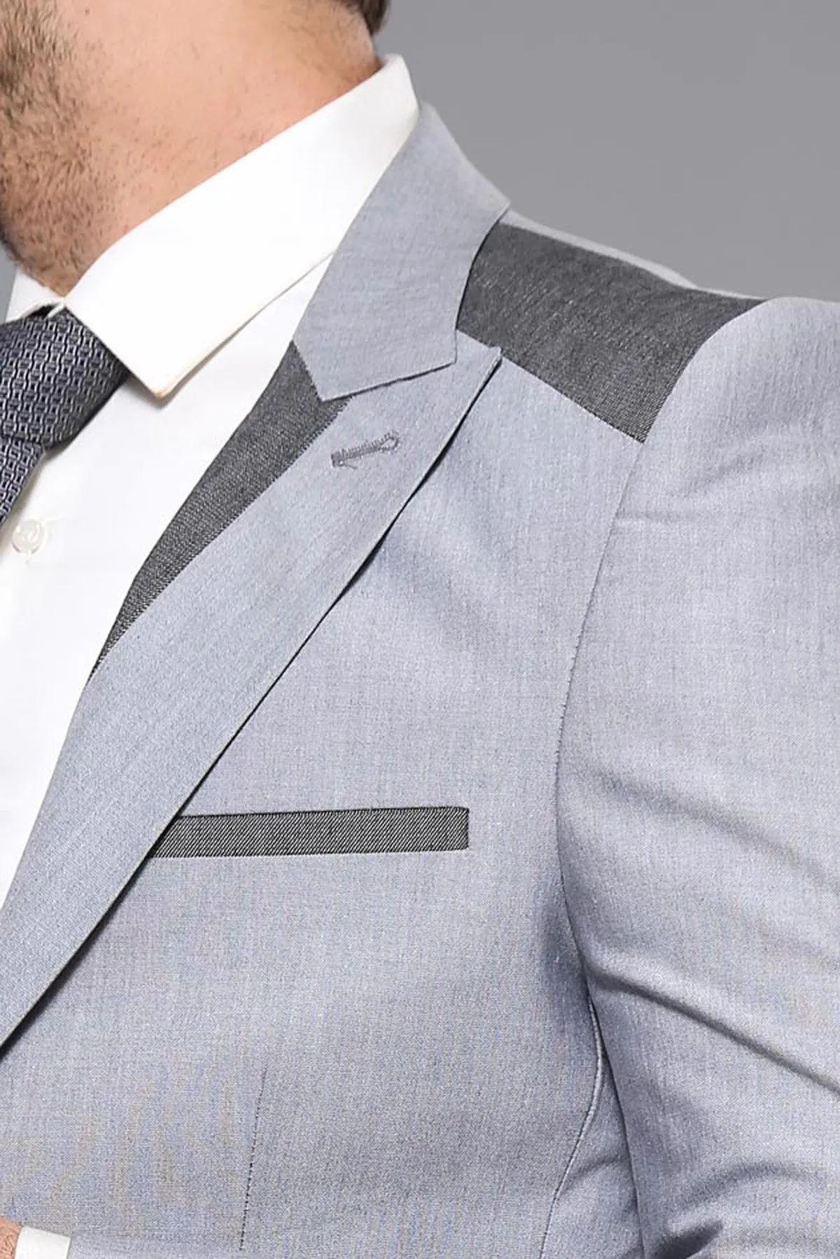 Double Button Bag Pocket Pointed Collar Light Grey Jacket-Wessi sold by Wessi product image thumbnail 2