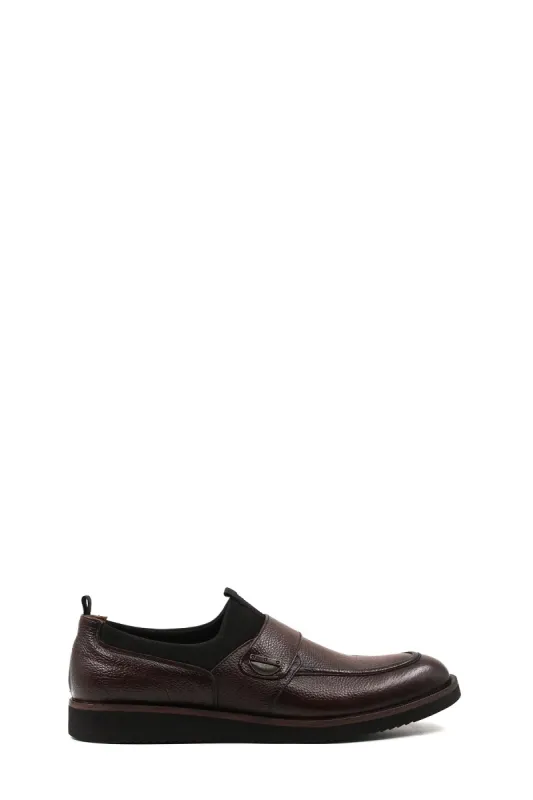Men's Brown Leather Slip-On Loafers with Decorative Buckle - Wessi sold by Wessi