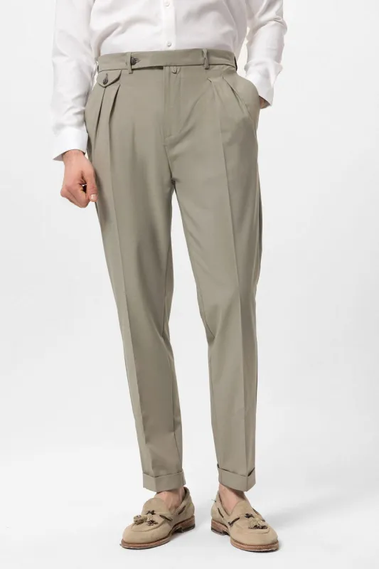 Light Khaki Pleated High Waist Men's Trousers - Wessi sold by Wessi