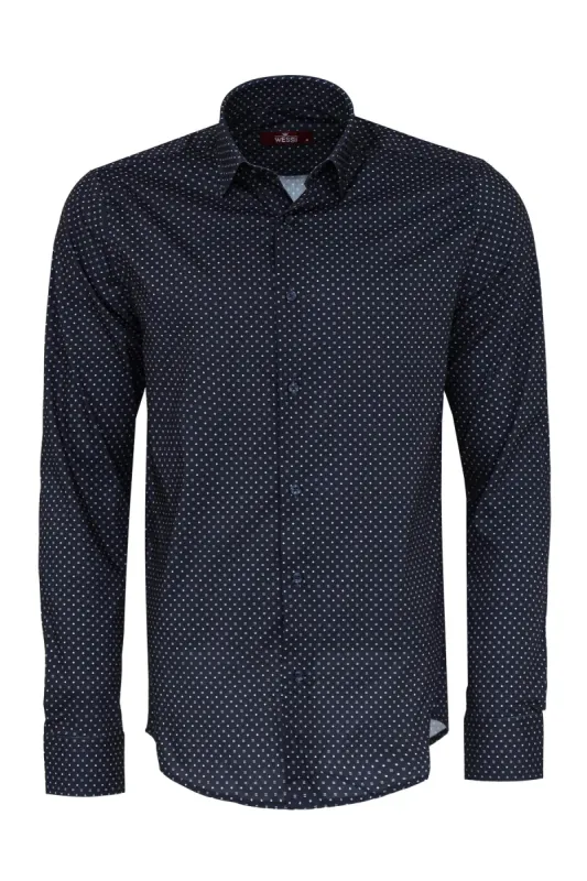 Patterned Slim Fit Navy Blue Men Shirt - Wessi sold by Wessi