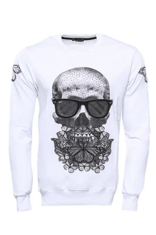 Skull Printed White Sweatshirt - Wessi sold by Wessi