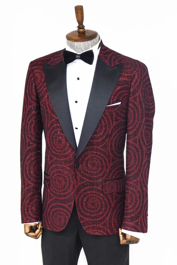 Hypnose Pattern Peak Lapel Slim Fit Burgundy Men Tuxedo Blazer - Wessi sold by Wessi product image thumbnail 5
