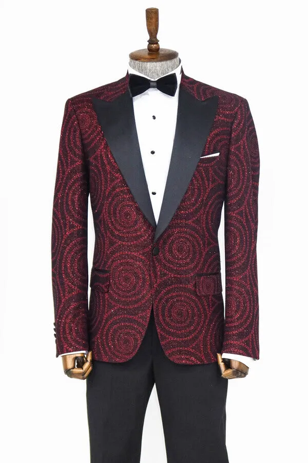 Hypnose Pattern Peak Lapel Slim Fit Burgundy Men Tuxedo Blazer - Wessi sold by Wessi product image thumbnail 4