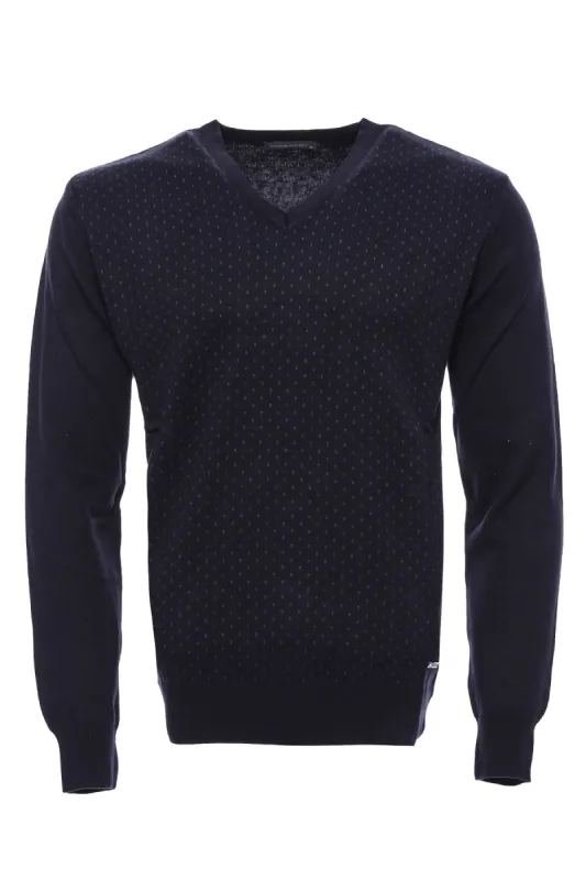 Dot Patterned V Neck Navy Blue Sweater - Wessi sold by Wessi
