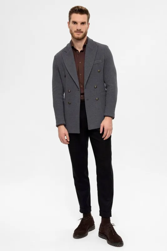 Anthracite Double-Breasted Knitwear Men's Blazer Jacket - Wessi sold by Wessi