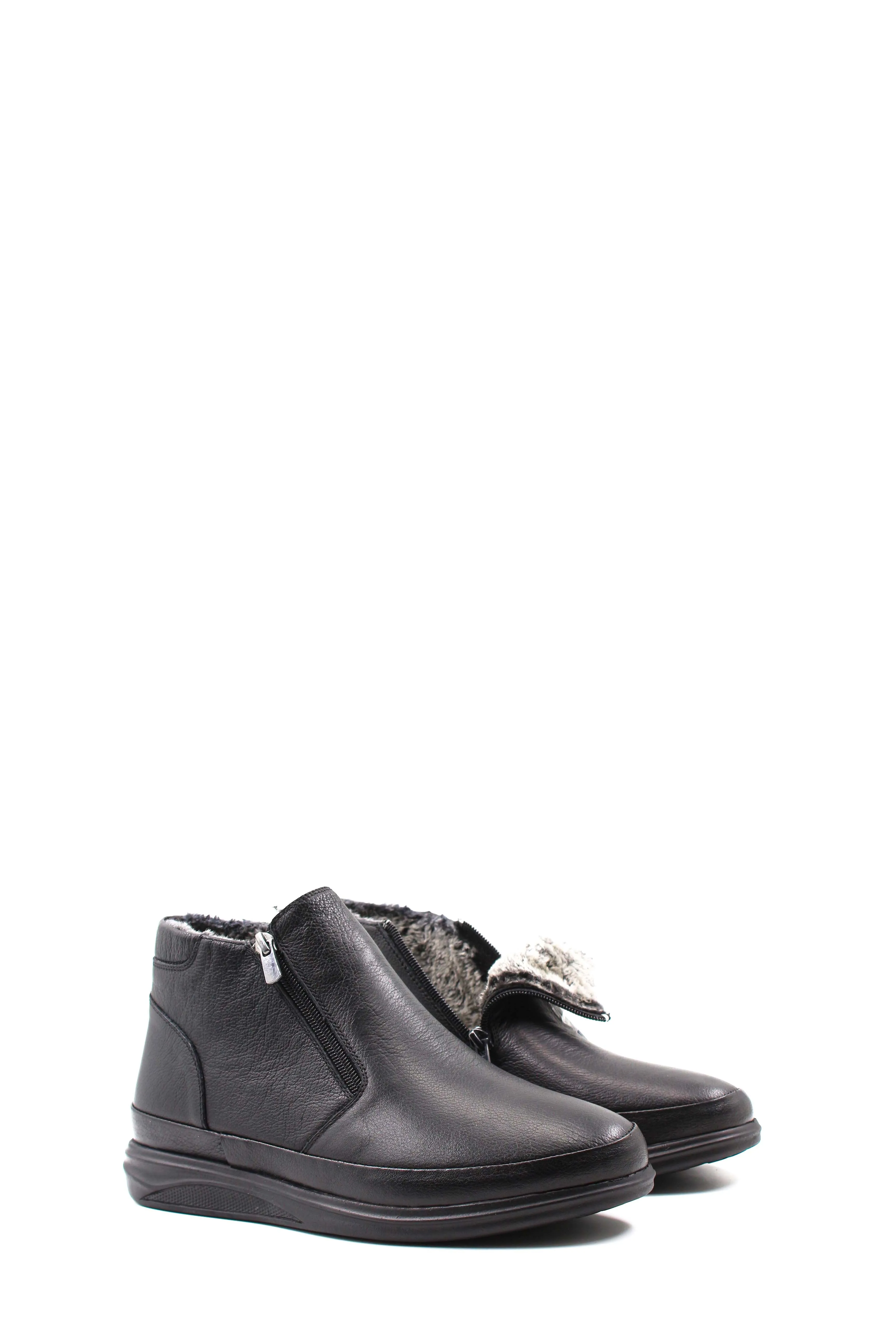 Men's Black Leather Zip-Up Ankle Boots with Fur Lining - Wessi sold by Wessi product image thumbnail 4