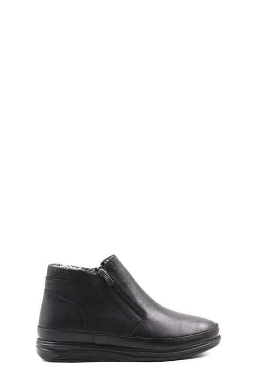 Men's Black Leather Zip-Up Ankle Boots with Fur Lining - Wessi sold by Wessi