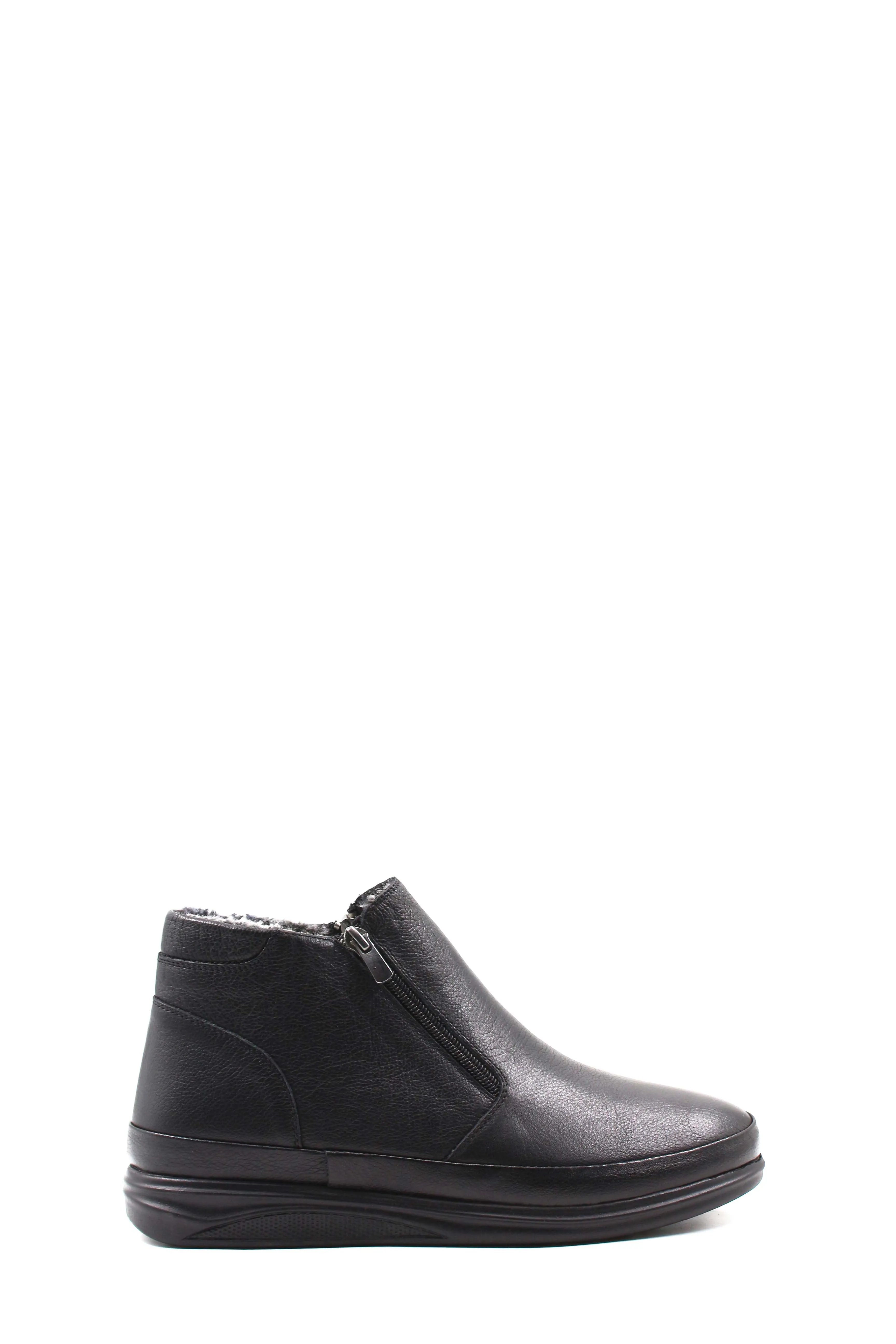Men's Black Leather Zip-Up Ankle Boots with Fur Lining - Wessi sold by Wessi
