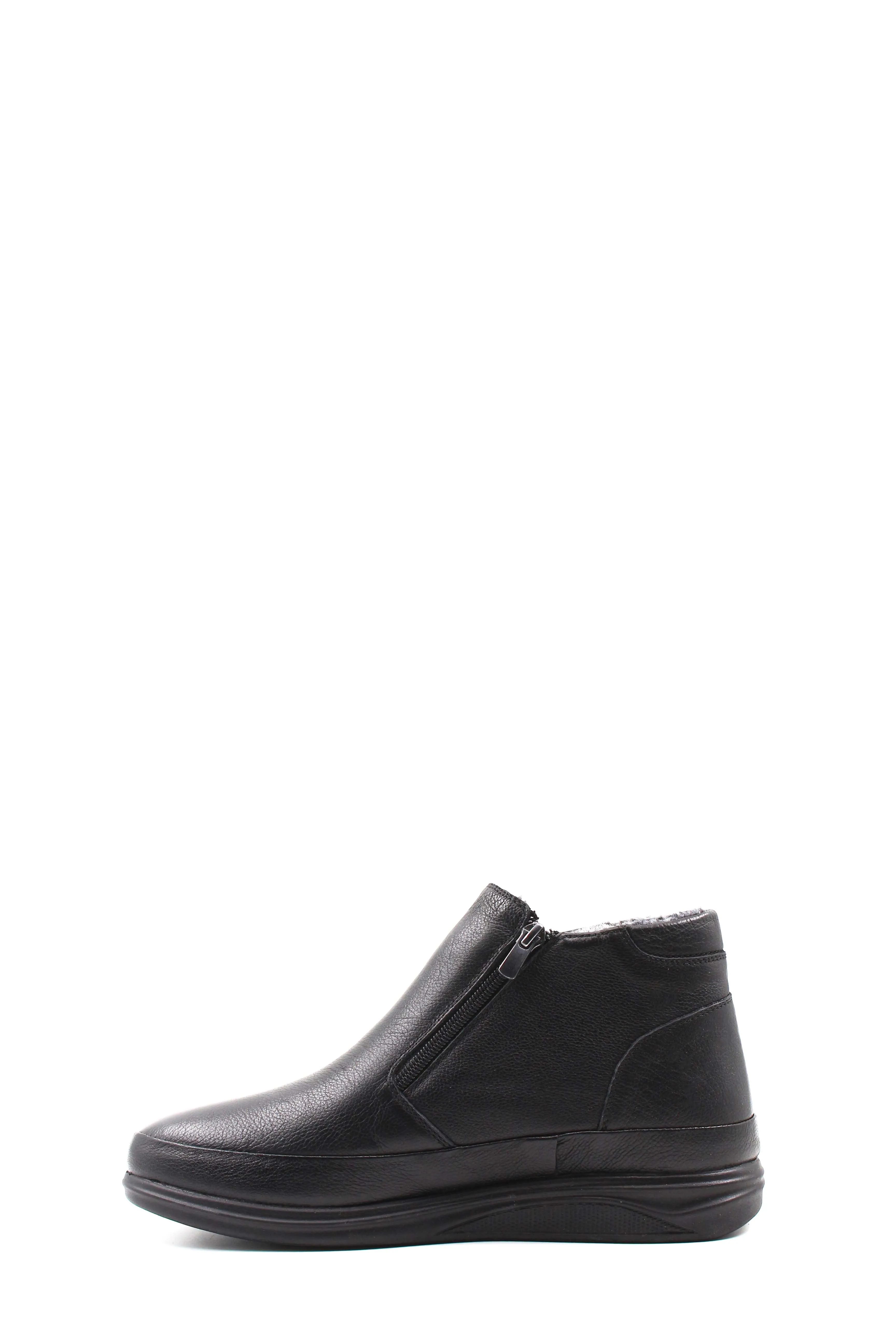Men's Black Leather Zip-Up Ankle Boots with Fur Lining - Wessi sold by Wessi product image thumbnail 2
