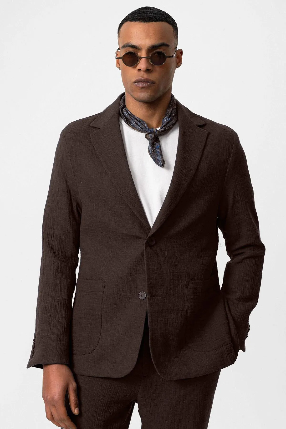 Men's Brown Plain Pocketed Blazer Jacket - Wessi sold by Wessi