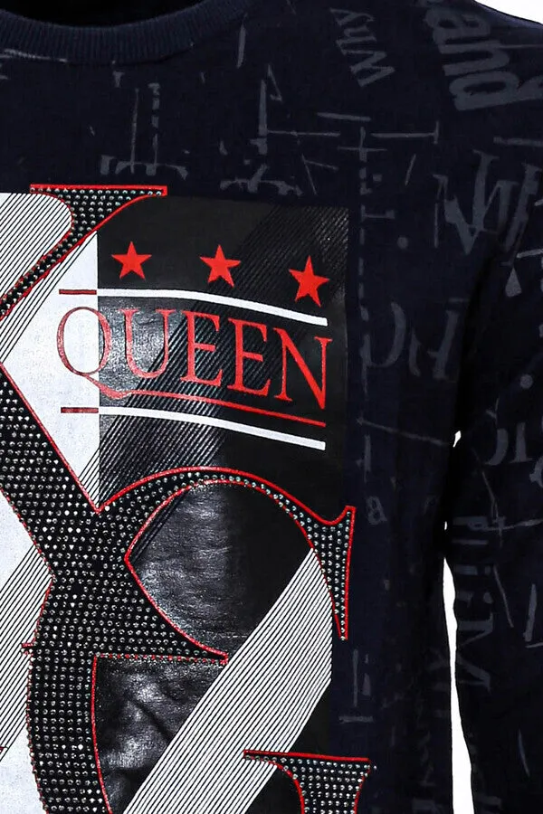 Patterned Slim Fit Navy Blue Sweatshirt - Wessi sold by Wessi product image thumbnail 2