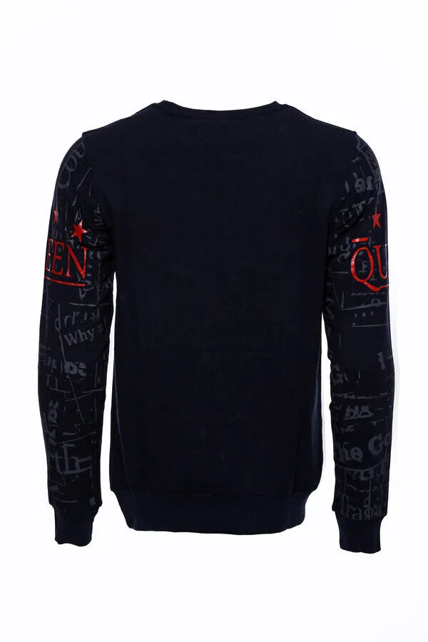 Patterned Slim Fit Navy Blue Sweatshirt - Wessi sold by Wessi product image thumbnail 3